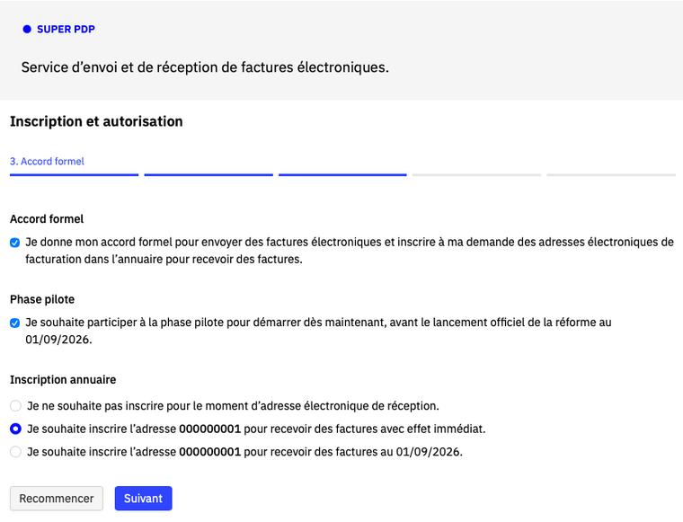 Etape 3, accord formel et inscription annuaire