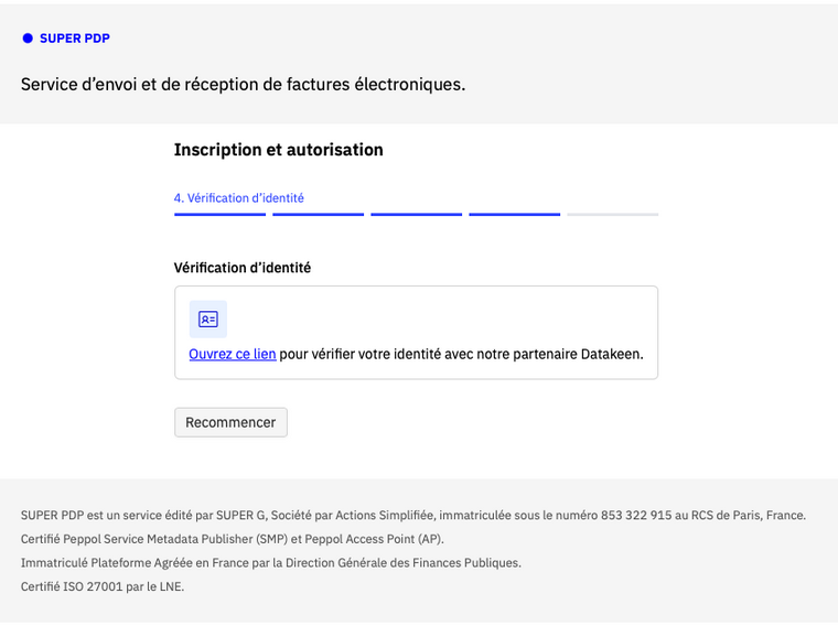 Etape 4, vérification d'identité