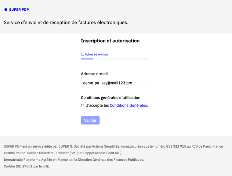 Etape 1, adresse e-mail