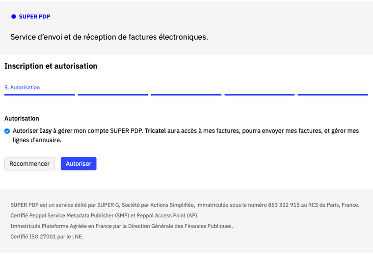 Etape 5, autorisation