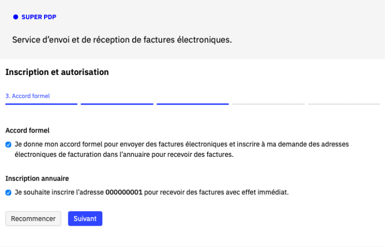 Etape 3, accord formel et inscription annuaire